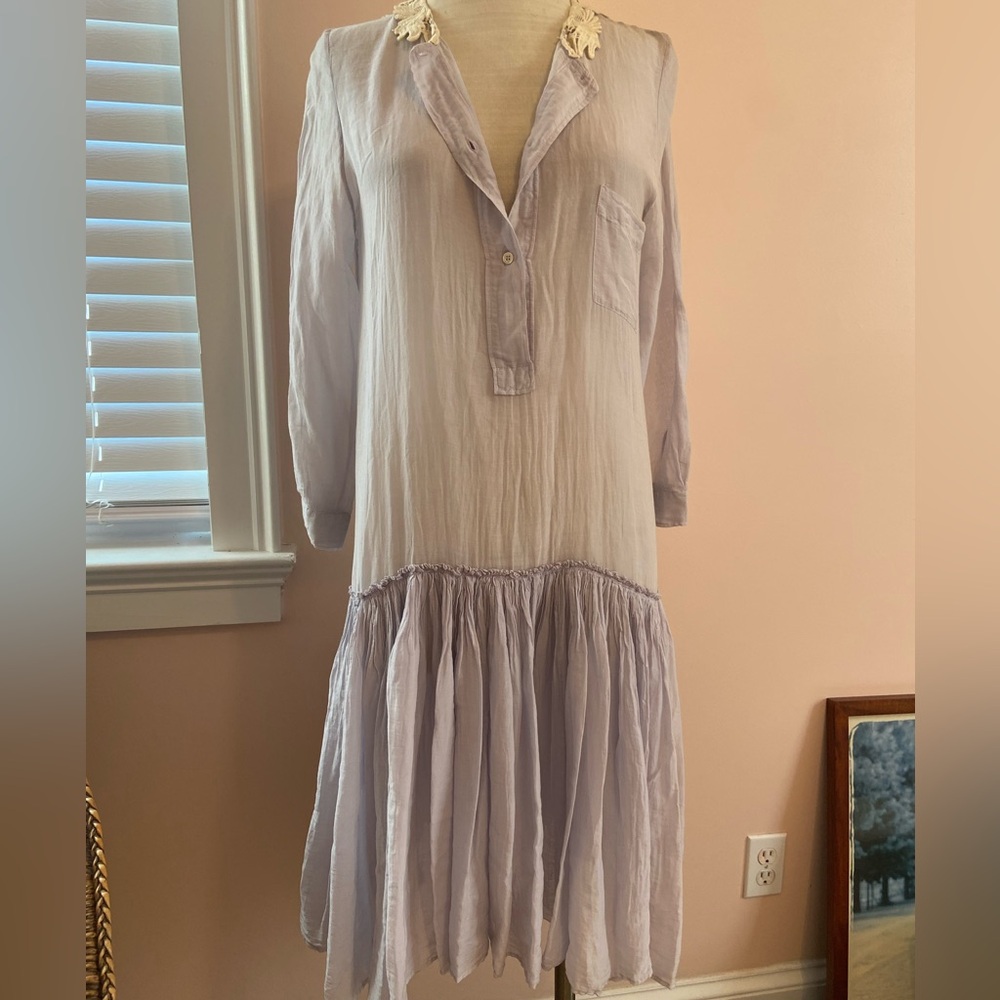 Giada Forte Resort Italy Sheer Cotton Lavender Drop Waist Dress with Lace Collar